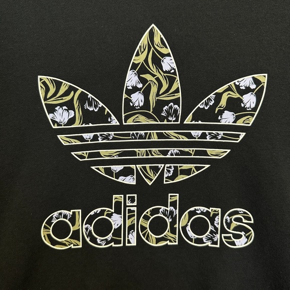 Adidas Originals Black Trefoil Sweatshirt Floral Logo Crewneck Men's M - Picture 4 of 16